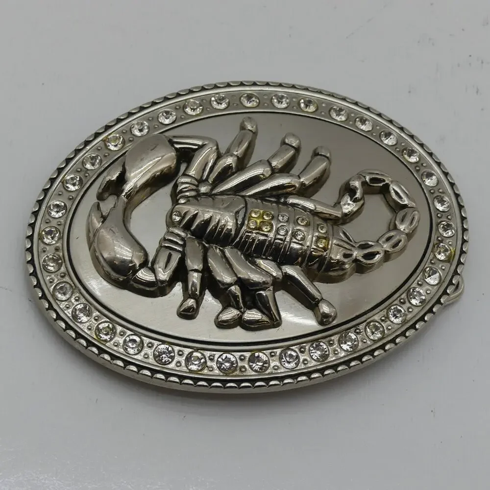Classico Italia Silver Metal Oval Peace Rhinestone Belt Buckle for Men 1.5